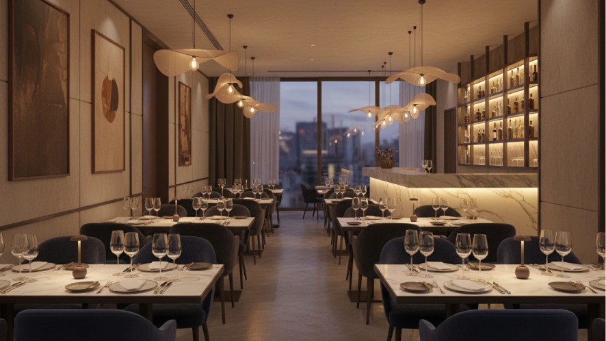 Inviting restaurant interior with set tables